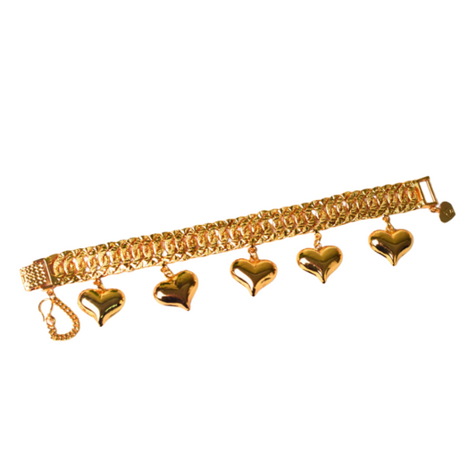 Bracelet Trend Lipan 5 Love Gantung Full Gold 1.5CM